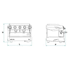 Technical drawing of La Spaziale S21 Spazio espresso machine on white background