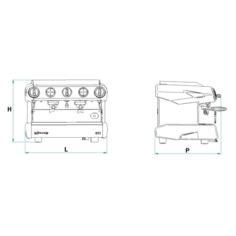 Technical drawing of La Spaziale S21 espresso machine
