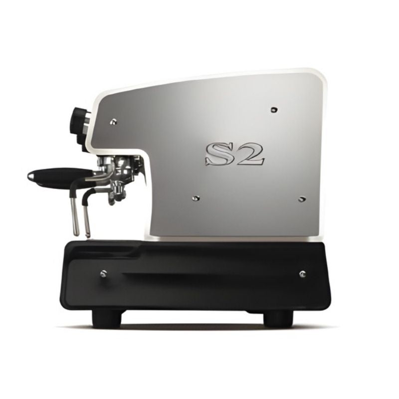 Side of the La Spaziale S2 espresso machine on white background